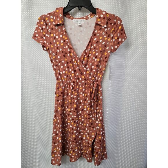 Planet Gold Women's Dress Size XS Brown Floral Print NWT Soft Church Work Career - Picture 1 of 5